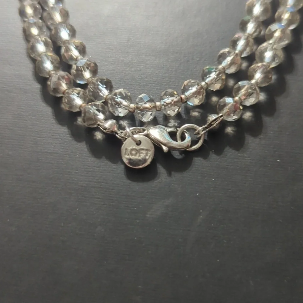 Loft Silver Tone and Grey Faceted Crystal Beaded Long Statement Necklace